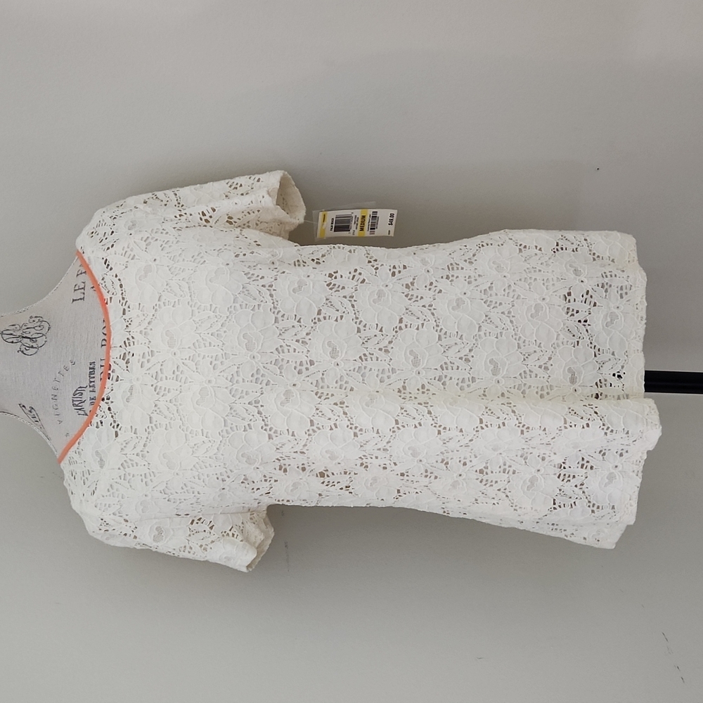 Lace Short Sleeve Sheer Top Zipper Back Womens Medium Style &co NWT